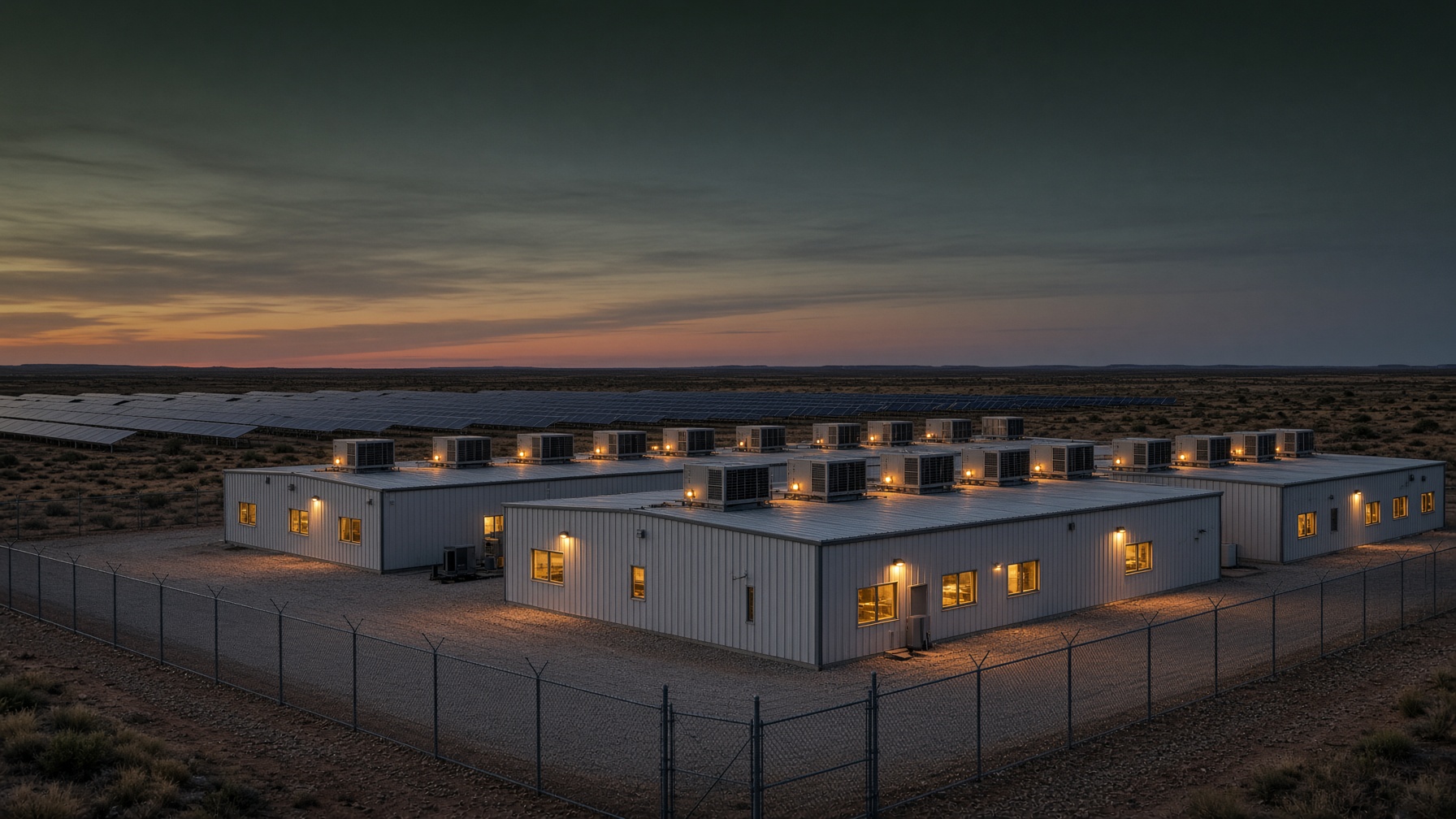 Modular compute halls on already-connected solar land