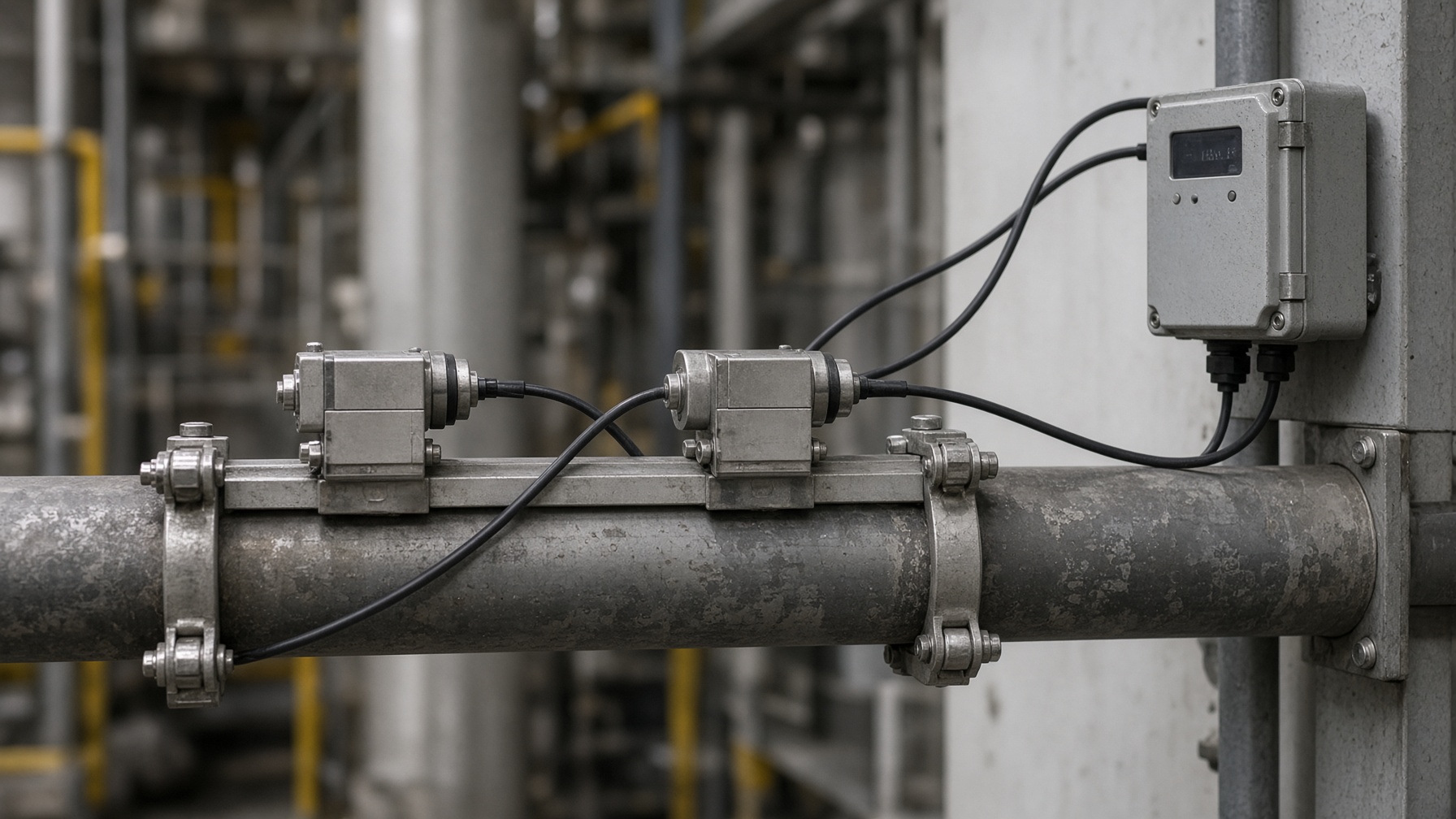 Clamp-on ultrasonic transducers on a process pipe